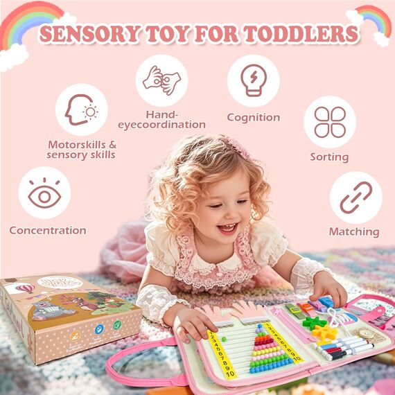 Sumtoco Busy Board, Montessori Spielzeug 2 Jahre, 9 In 1 Montessori Activity Board, Busy Board Ab 1 2 Jahr, Kinderspielzeug Ab 1 Jahr, Geschenk Für Spielzeug Ab 1 2 3 4 Mädchen, Quiet Book