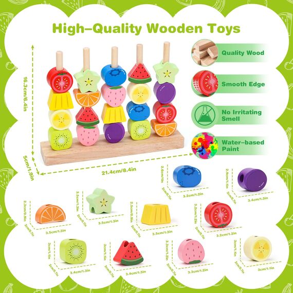 Montessori Spielzeug ab 2 3 4 5 Jahre: Holzspielzeug mit Steckspiel Fädelspiel Bausteinen Motorikspielzeug mit Stapelsteinen Sortierspiel Lernspiele Geschenk für Baby Jungen Mädchen Spielsachen