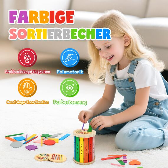 Aolieh Montessori Spielzeug ab 1 Jahr, 3-in-1 Montessori Spielzeug ab 1 2 3 Jahre Mädchen Jungen Baby Spielzeug Geschenk Farbe Sortierspiel Kinderspielzeug Motorikspielzeug Holzspielzeug ab 1 Jahr