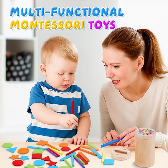 Montessori Spielzeug ab 1 Jahr, Motorikspielzeug Montessori Spielzeug 2 Jahre, 3-in-1 Montessori Spielzeug Baby ab 1 2 3 Jahre Holzspielzeug Steckspiel Sortierspiel Kleinkind Sensorik Geschenke