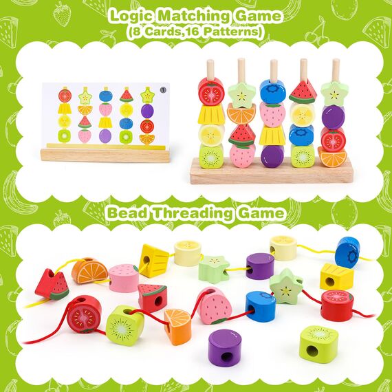 Montessori Spielzeug ab 2 3 4 5 Jahre: Holzspielzeug mit Steckspiel Fädelspiel Bausteinen Motorikspielzeug mit Stapelsteinen Sortierspiel Lernspiele Geschenk für Baby Jungen Mädchen Spielsachen