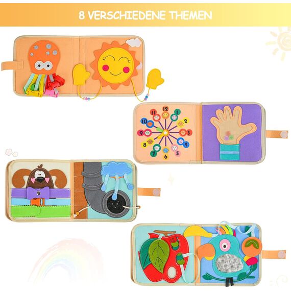 Quiet Book ab 1 Jahr | Stoffbuch für Babys | Filzbuch Montessori | Babybücher aus Weichem Stoff Früh Lernen Lebenskompetenzen Lernspielzeug 3D Filz ab 6 Monate - 5 Jahr Geschenk für Mädchen Jungen