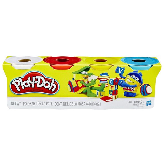 Play-Doh Hasbro Set 4er Pack Grundfarben Knetmasse, Modelliermasse für fantasievolles und kreatives Spielen, Kunstzubehör für Kinder ab 2 Jahren, in den Farben blau, gelb, rot und weiß