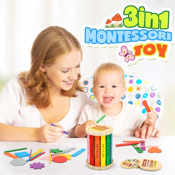 Aolieh Montessori Spielzeug ab 1 Jahr, 3-in-1 Montessori Spielzeug ab 1 2 3 Jahre Mädchen Jungen Baby Spielzeug Geschenk Farbe Sortierspiel Kinderspielzeug Motorikspielzeug Holzspielzeug ab 1 Jahr
