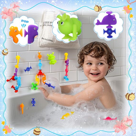 Badespielzeug ab 1 2 3 Jahre: 30 Pcs Badewannenspielzeug Saugnapf Spielzeug Kinder Sensorik Wanne Spielzeug Baby Saugnapf Spielzeug Beschäftigung Autofahrt Kinder 4 5 6 Jahre