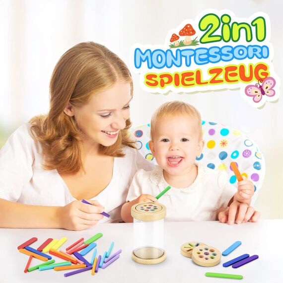 Aolieh Montessori Spielzeug ab 1 Jahr, 2-in-1 Montessori Spielzeug ab 1 2 3 Jahre Mädchen Jungen Baby Spielzeug Geschenk Farbe Sortierspiel Kinderspielzeug Motorikspielzeug Holzspielzeug ab 1 Jahr