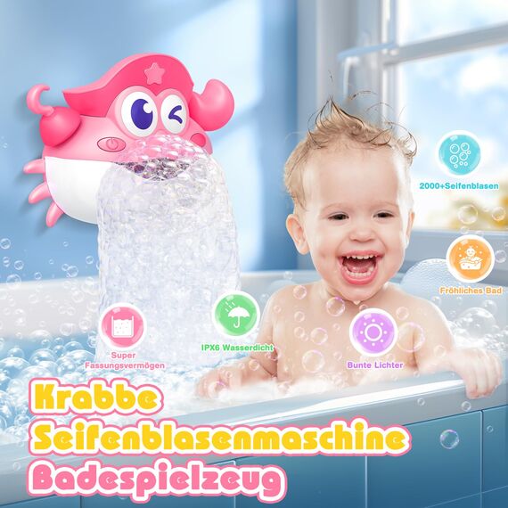 iKidiki Badespielzeug Baby Spielzeug ab 1 2 3 4 5 Jahre Mädchen, Geschenk 1-5 Jahre Mädchen Badewannenspielzeug ab 1-5 Jahr Schaummaschine Badewanne Geburtstagsgeschenk für Mädchens Krabbe Baby