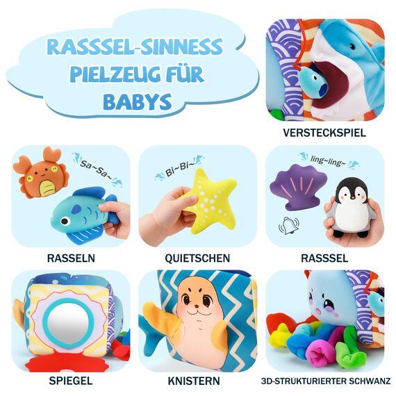 SAIMAND Baby Spielzeug 6-12 Monate – Überraschungs-Entwicklungsbox mit Meerestieren, Rassel & Spiegel, Sensorisches Montessori Lern- und Motorikspielzeug, Geschenke für Kinder 1 2 3 Jahre