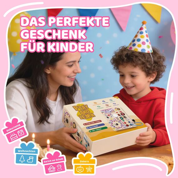 Konijiwa Einhorn Montessori Busy Board Holzspielzeug ab 1 Jahr | Activity Board ab 2 Jahre mit 10 Schaltern & 23 LED-Leuchten | Sensorisches Lernspielzeug für 1-3 Jahre Mädchen