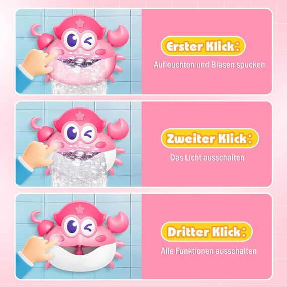 iKidiki Badespielzeug Baby Spielzeug ab 1 2 3 4 5 Jahre Mädchen, Geschenk 1-5 Jahre Mädchen Badewannenspielzeug ab 1-5 Jahr Schaummaschine Badewanne Geburtstagsgeschenk für Mädchens Krabbe Baby