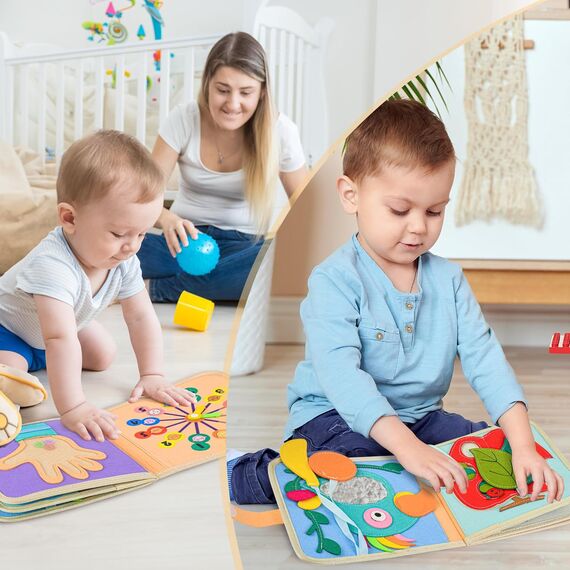 Quiet Book ab 1 Jahr | Stoffbuch für Babys | Filzbuch Montessori | Babybücher aus Weichem Stoff Früh Lernen Lebenskompetenzen Lernspielzeug 3D Filz ab 6 Monate - 5 Jahr Geschenk für Mädchen Jungen