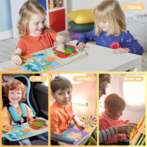 Quiet Book ab 1 Jahr | Stoffbuch für Babys | Filzbuch Montessori | Babybücher aus Weichem Stoff Früh Lernen Lebenskompetenzen Lernspielzeug 3D Filz ab 6 Monate - 5 Jahr Geschenk für Mädchen Jungen