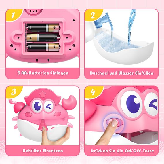 iKidiki Badespielzeug Baby Spielzeug ab 1 2 3 4 5 Jahre Mädchen, Geschenk 1-5 Jahre Mädchen Badewannenspielzeug ab 1-5 Jahr Schaummaschine Badewanne Geburtstagsgeschenk für Mädchens Krabbe Baby