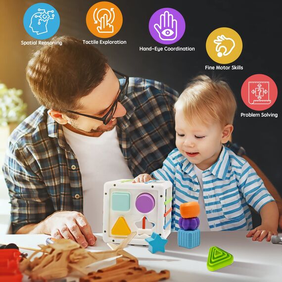 Mailesi Montessori Spielzeug ab 1 2 Jahr, Formsortier Würfel Baby Spielzeug für Feinmotorik und Frühes Lernen,Sensorik Spielzeug Geschenke für 1 2 3 Jahre Alte Jungen und Mädchen, Autismus Spielzeug