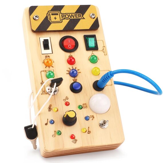 Konijiwa Montessori Busy Board Activity Board ab 1 Jahr Holzspielzeug mit 15 LED Lichtschalterspielzeug Sensorisches Lernspielzeug für Babys und Kleinkinder ab 1 2 3 Jahre