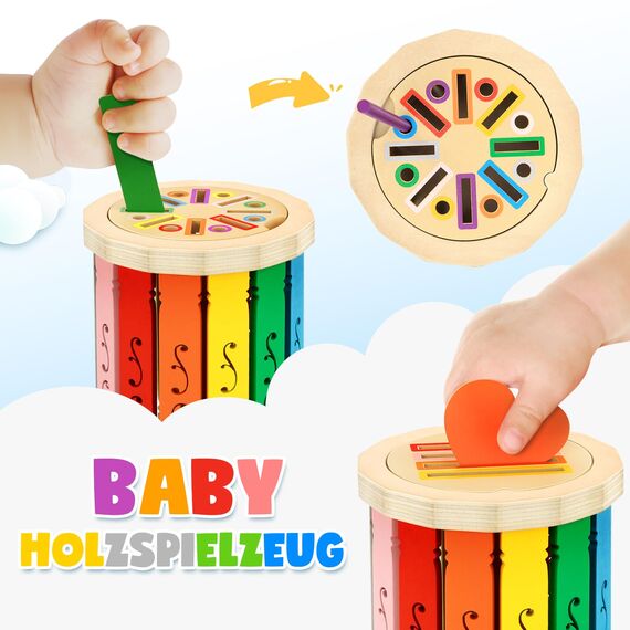 Aolieh Montessori Spielzeug ab 1 Jahr, 3-in-1 Montessori Spielzeug ab 1 2 3 Jahre Mädchen Jungen Baby Spielzeug Geschenk Farbe Sortierspiel Kinderspielzeug Motorikspielzeug Holzspielzeug ab 1 Jahr