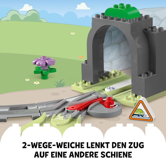LEGO DUPLO Eisenbahntunnel und Schienen – Erweiterungsset - Lernspielzeug für Kleinkinder – 10-teilige Bahnstrecke mit Trichter und Weiche – Geschenk für Jungen & Mädchen ab 2 Jahren - 10425