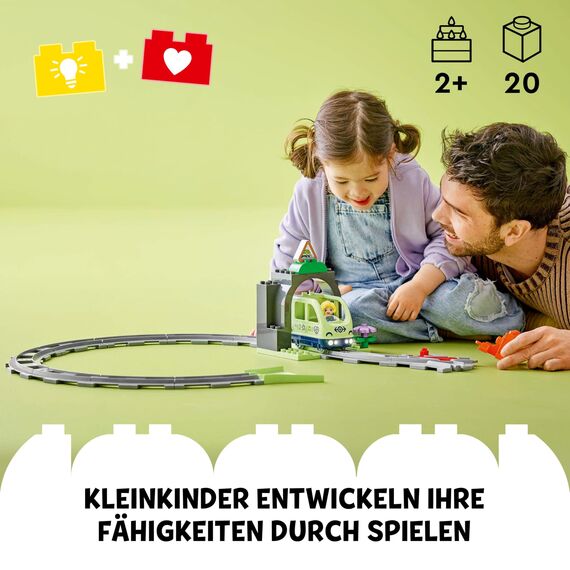 LEGO DUPLO Eisenbahntunnel und Schienen – Erweiterungsset - Lernspielzeug für Kleinkinder – 10-teilige Bahnstrecke mit Trichter und Weiche – Geschenk für Jungen & Mädchen ab 2 Jahren - 10425