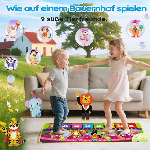 MOMUSE 5-Sprachen Musikmatte (DE/FR/IT/ES/EN), Baby Spielzeug ab 1 Jahr, Multilinguale Klaviermatte mit 9 Tieren, Tragbar, Leicht, Weihnachts-/Geburtstagsgeschenk für Kinder 1 2 3 4 Jahre​​