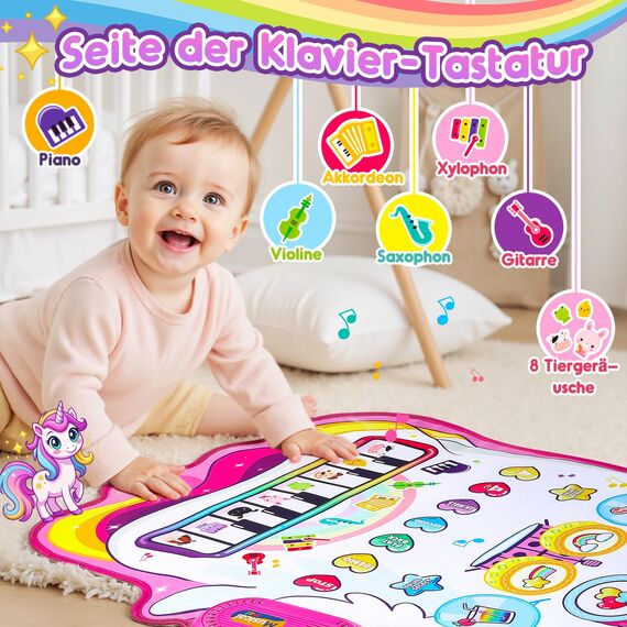 Gralal Baby Spielzeug Ab 1 2 Jahre Mädchen, Einhorn 3-in-1 Musikmatte Mit 8 Tiergeräuschen, 10 Demoliedern Und Aufnahmefunktion, Ostergeschenke Geschenk 1 Jahre Mädchen 1. Geburtstag Einhorn Geschenke