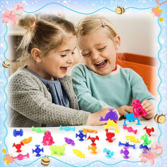 Badespielzeug ab 1 2 3 Jahre: 30 Pcs Badewannenspielzeug Saugnapf Spielzeug Kinder Sensorik Wanne Spielzeug Baby Saugnapf Spielzeug Beschäftigung Autofahrt Kinder 4 5 6 Jahre