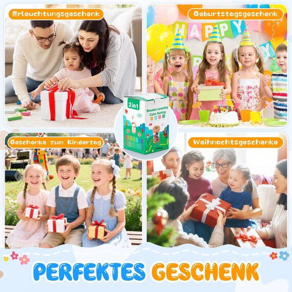 Aolieh Montessori Spielzeug ab 1 Jahr, 2-in-1 Montessori Spielzeug ab 1 2 3 Jahre Mädchen Jungen Baby Spielzeug Geschenk Farbe Sortierspiel Kinderspielzeug Motorikspielzeug Holzspielzeug ab 1 Jahr