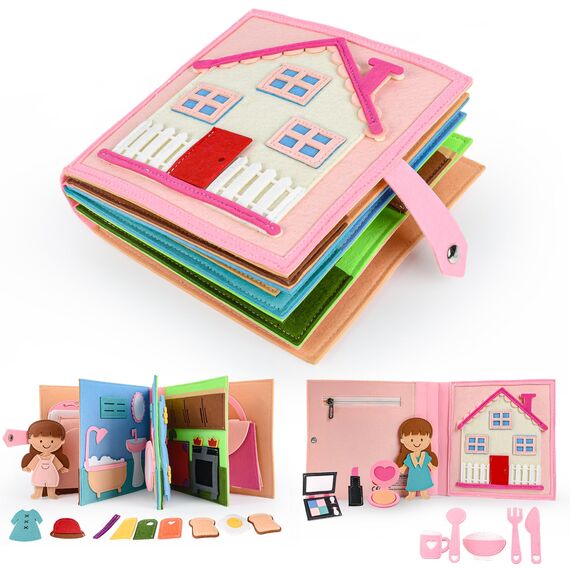 Quiet Book 2 Jahre | Babybücher aus Weichem Stoff Früh Lernen Lebenskompetenzen Lernspielzeug 3D Filz ab 1-6 Jahr Geschenk für Mädchen Jungen