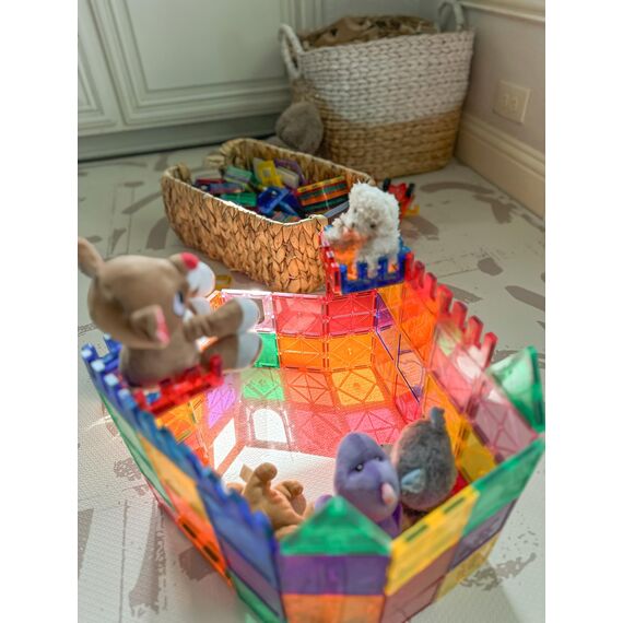 100 Magnetische Fliesen STEM Bauspielzeug mit 2 Autos, Sensorische Magnetische Bausteine für Kleinkinder und Kinder, Vorschule Montessori Spielzeug Geschenke für 3+ Jahre alte Jungen und Mädchen