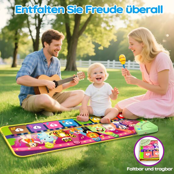 MOMUSE 5-Sprachen Musikmatte (DE/FR/IT/ES/EN), Baby Spielzeug ab 1 Jahr, Multilinguale Klaviermatte mit 9 Tieren, Tragbar, Leicht, Weihnachts-/Geburtstagsgeschenk für Kinder 1 2 3 4 Jahre​​