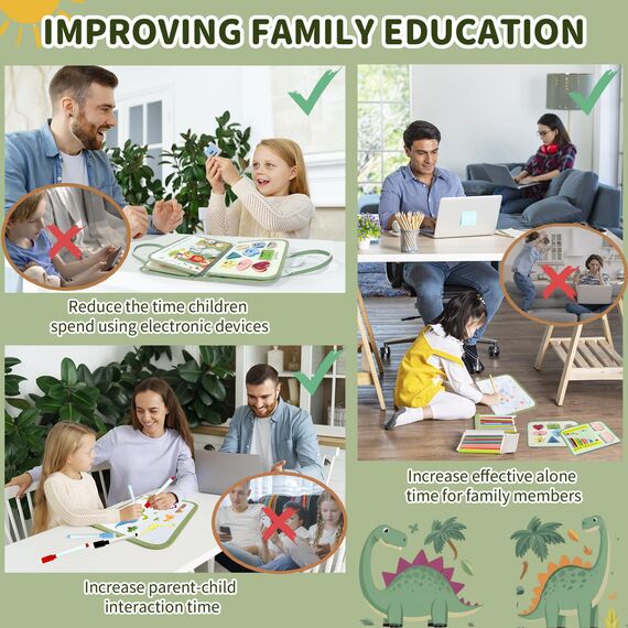 Sumtoco Busy Board, Montessori Spielzeug 1 2 3 4 Jahre, 9 in 1 Dinosaurier Quiet Book, Filz Activity Board, Baby Sensorik Lernspielzeug, Motorikspielzeug Jungen Mädchen Kinder, Geschenk für Kinder