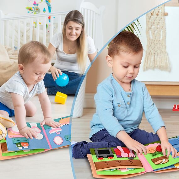 Quiet Book 2 Jahre | Babybücher aus Weichem Stoff Früh Lernen Lebenskompetenzen Lernspielzeug 3D Filz ab 1-6 Jahr Geschenk für Mädchen Jungen