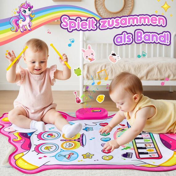 Gralal Baby Spielzeug Ab 1 2 Jahre Mädchen, Einhorn 3-in-1 Musikmatte Mit 8 Tiergeräuschen, 10 Demoliedern Und Aufnahmefunktion, Ostergeschenke Geschenk 1 Jahre Mädchen 1. Geburtstag Einhorn Geschenke