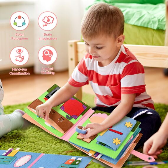 Quiet Book 2 Jahre | Babybücher aus Weichem Stoff Früh Lernen Lebenskompetenzen Lernspielzeug 3D Filz ab 1-6 Jahr Geschenk für Mädchen Jungen
