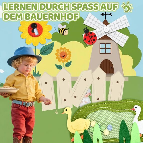 Sumtoco Busy Board Deutsch, Montessori Spielzeug Ab 1 Jahr, Bauernhof Quiet Book, Reisespielzeug Ab 3, Sensorik Spielzeug, Geschenk Spielzeug Ab 1-4 Jahre Mädchen & Jungen