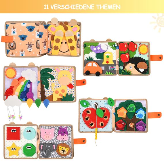 Quiet Book 2 Jahre,Stille Buch aus Weichem Filz für frühe Bildung,Feinmotorik,Busy Board Montessori Spielzeug Ab 2 3 4 5 6 Jahre Junge Mädchen Geschenk Activity Board Baby Sensorik Spielzeug