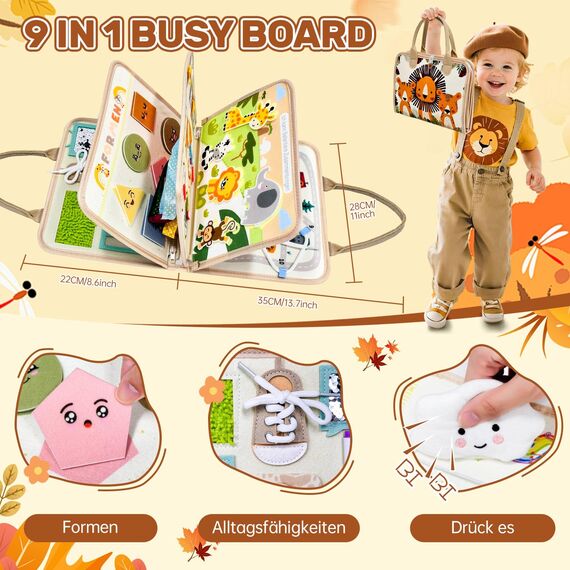 Busy Board Deutsch, Busy Board Ab 1 Jahr, Montessori Spielzeug Ab 1 Jahr, Montessori Spielzeug Baby, Spielzeug Ab 2 Jahre, Motorikspielzeug, Quiet Book, Activity Board, Geschenke für Junge Mädchen
