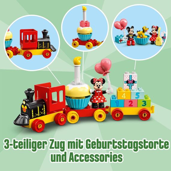 LEGO DUPLO | DisneyMickys und Minnies Geburtstagszug - Spielzeug für Kinder ab 2 Jahren – Lernspielzeug für Kleinkinder mit Zahlenbausteinen & 3 Figuren – Geschenkidee für Jungen & Mädchen - 10941