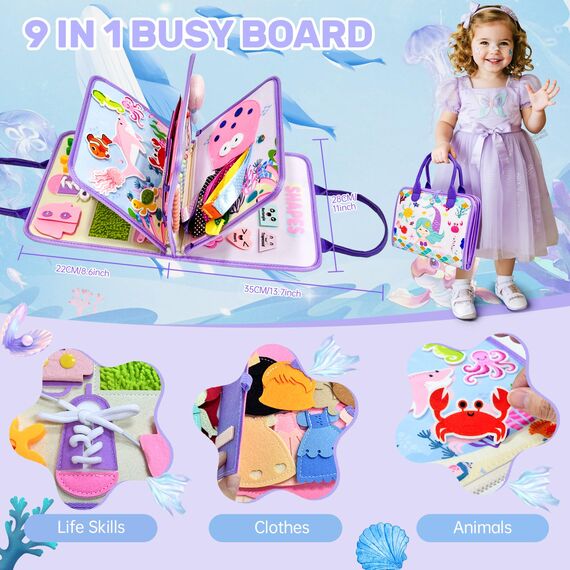 Sumtoco Busy Board, Montessori Spielzeug Ab 2 Jahr, Spielzeug Ab 1 Jahre, Activity Board, Quiet Book, Motorikspielzeug, Lernspiele Ab 2 Jahre, Kinderspielzeug Ab 3 Jahr, Geschenke für Mädchen