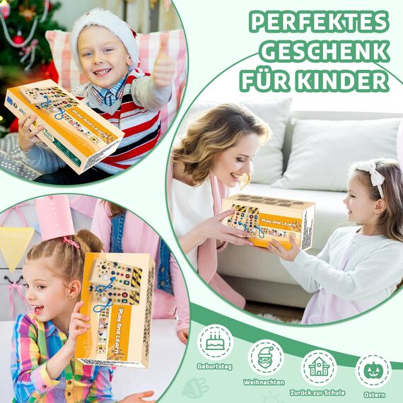 Konijiwa Montessori Busy Board Activity Board ab 1 Jahr Holzspielzeug mit 15 LED Lichtschalterspielzeug Sensorisches Lernspielzeug für Babys und Kleinkinder ab 1 2 3 Jahre
