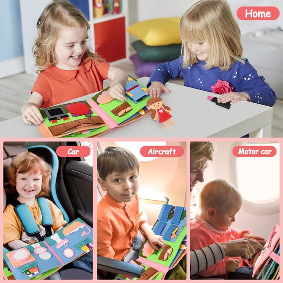 Quiet Book 2 Jahre | Babybücher aus Weichem Stoff Früh Lernen Lebenskompetenzen Lernspielzeug 3D Filz ab 1-6 Jahr Geschenk für Mädchen Jungen