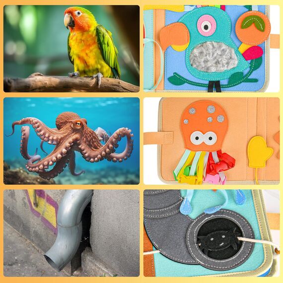 Quiet Book ab 1 Jahr | Stoffbuch für Babys | Filzbuch Montessori | Babybücher aus Weichem Stoff Früh Lernen Lebenskompetenzen Lernspielzeug 3D Filz ab 6 Monate - 5 Jahr Geschenk für Mädchen Jungen