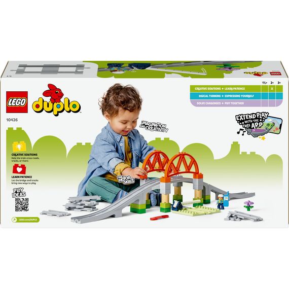 LEGO DUPLO Eisenbahnbrücke und Schienen – Erweiterungsset - Lernspielzeug für Kleinkinder – inkl. 8 Gleisstücke, Brücke, Schranke & Aktionsstein – Geschenk für Jungen & Mädchen ab 2 Jahren - 10426
