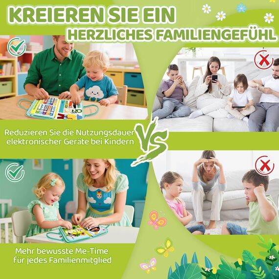 Sumtoco Busy Board Deutsch, Montessori Spielzeug Ab 1 Jahr, Bauernhof Quiet Book, Reisespielzeug Ab 3, Sensorik Spielzeug, Geschenk Spielzeug Ab 1-4 Jahre Mädchen & Jungen