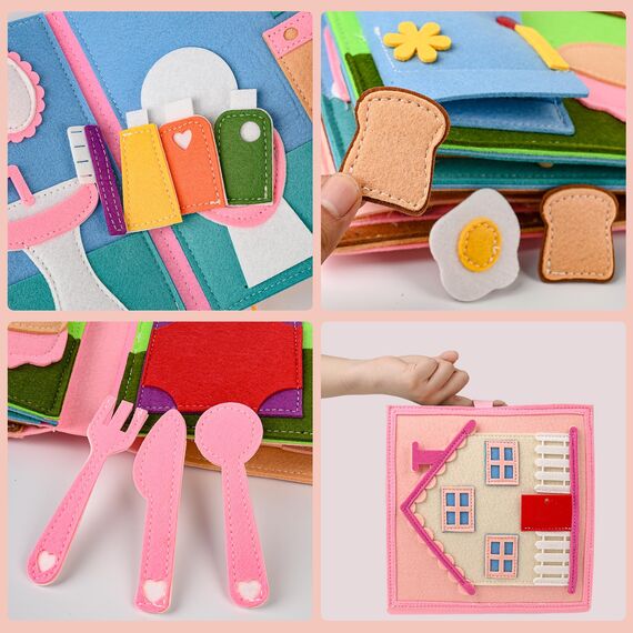 Quiet Book 2 Jahre | Babybücher aus Weichem Stoff Früh Lernen Lebenskompetenzen Lernspielzeug 3D Filz ab 1-6 Jahr Geschenk für Mädchen Jungen