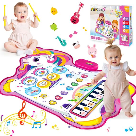 Gralal Baby Spielzeug Ab 1 2 Jahre Mädchen, Einhorn 3-in-1 Musikmatte Mit 8 Tiergeräuschen, 10 Demoliedern Und Aufnahmefunktion, Ostergeschenke Geschenk 1 Jahre Mädchen 1. Geburtstag Einhorn Geschenke