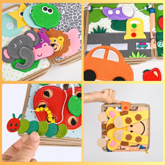 Quiet Book 2 Jahre,Stille Buch aus Weichem Filz für frühe Bildung,Feinmotorik,Busy Board Montessori Spielzeug Ab 2 3 4 5 6 Jahre Junge Mädchen Geschenk Activity Board Baby Sensorik Spielzeug