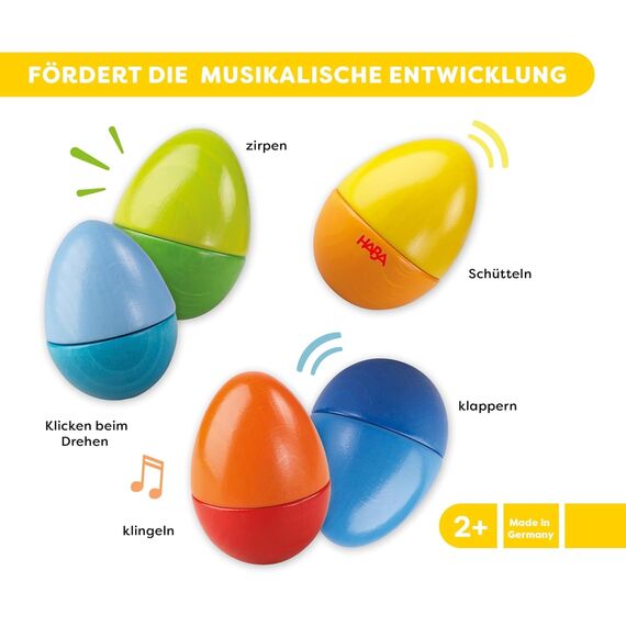 HABA Musikeier – 5 Bunte Rasseleier aus Holz zur musikalischen Frühförderung für Babys & Kleinkinder ab 2 Jahren – Made in Germany - 1007733001