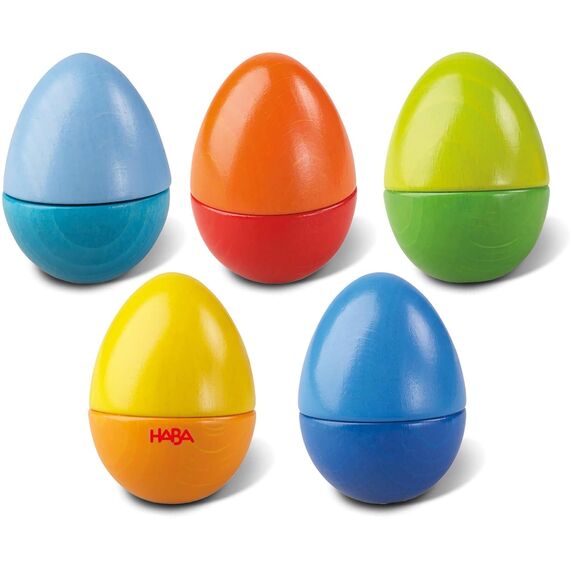 HABA Musikeier – 5 Bunte Rasseleier aus Holz zur musikalischen Frühförderung für Babys & Kleinkinder ab 2 Jahren – Made in Germany - 1007733001