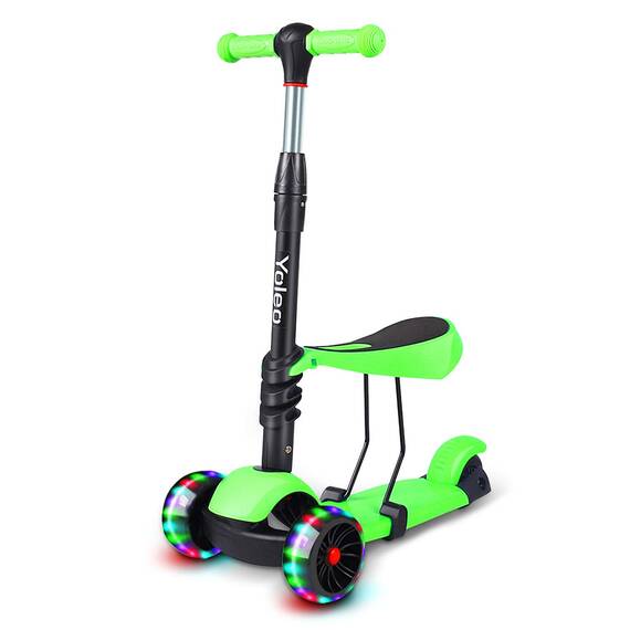 Yoleo 3-in-1 Kinderscooter Kinder Roller mit Abnehmbarem Sitz, PU Räder, Höheverstellbare Lenker für Kleinkinder Jungen Mädchen ab 2 Jahre (Grün)