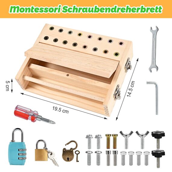 Wooderma Montessori Spielzeug für 3 4 5 Jahre, Montessori Schraubendreher Brett, Holzspielzeug Montessori Busy Board, Montessori Activity Board & Motorikspielzeug & Lernspielzeug für Babys Kleinkinder